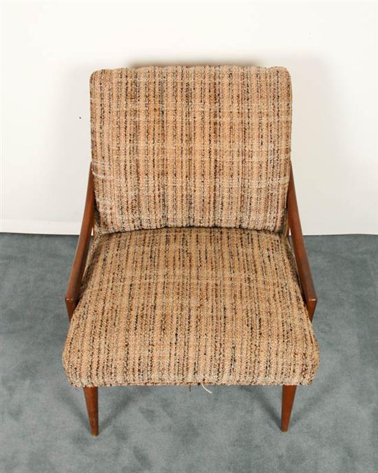 Appraisal: Kroehler Walnut and Upholstery Low Armchair metal Kroehler tag good