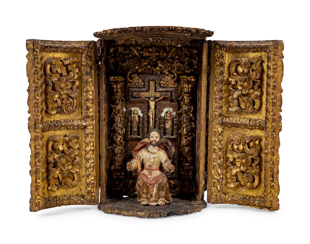 Appraisal: A Continental Giltwood Reliquary with a Figure of a Saint