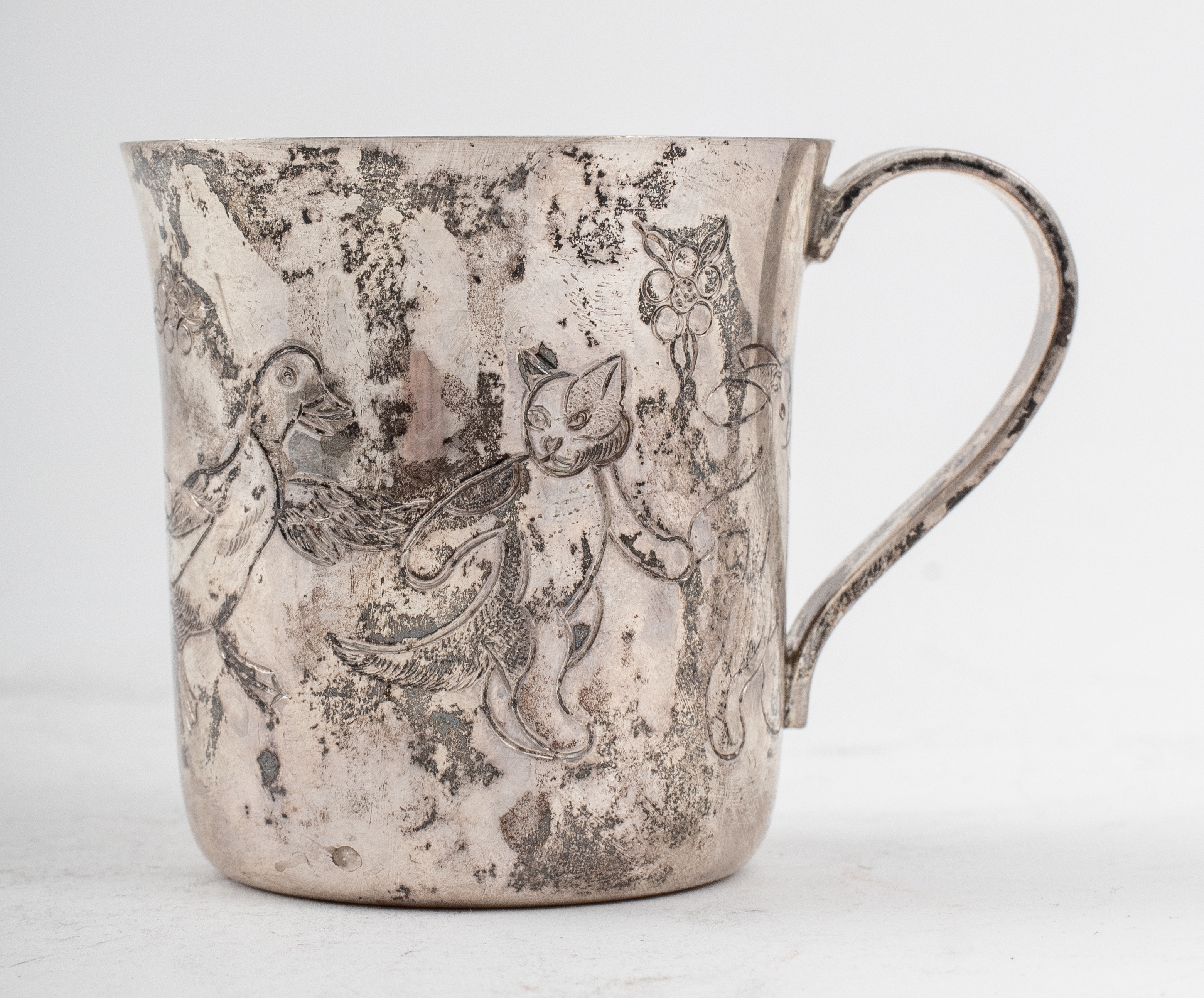 Appraisal: TIFFANY HAND CHASED STERLING CHILD'S CUP Tiffany hand chased sterling