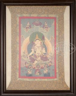 Appraisal: TWO FRAMED THANGKAS Each individually framed depicts in the center