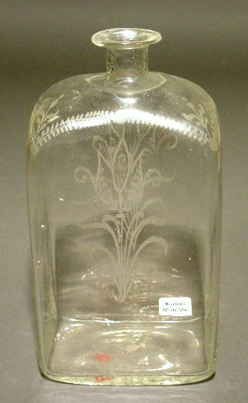 Appraisal: Stiegel type flip glass case bottle with wheel etched tulip