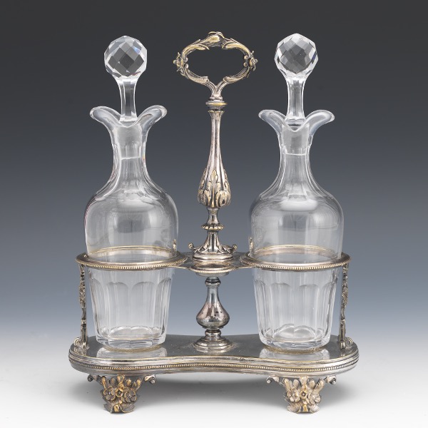 Appraisal: LEOPOLD AUZOLLE SILVERED BRONZE CRYSTAL CRUET SET PARIS FRANCE CA