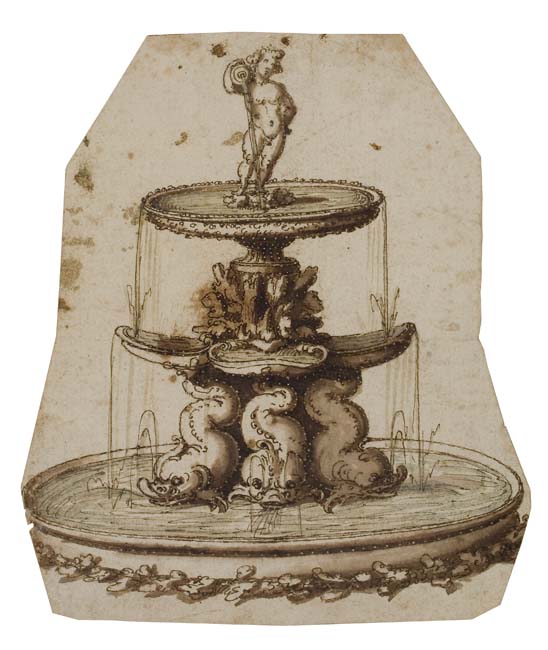 Appraisal: AUGSBURG SCHOOL LATE TH-CENTURY Study of a Fountain with Tritons