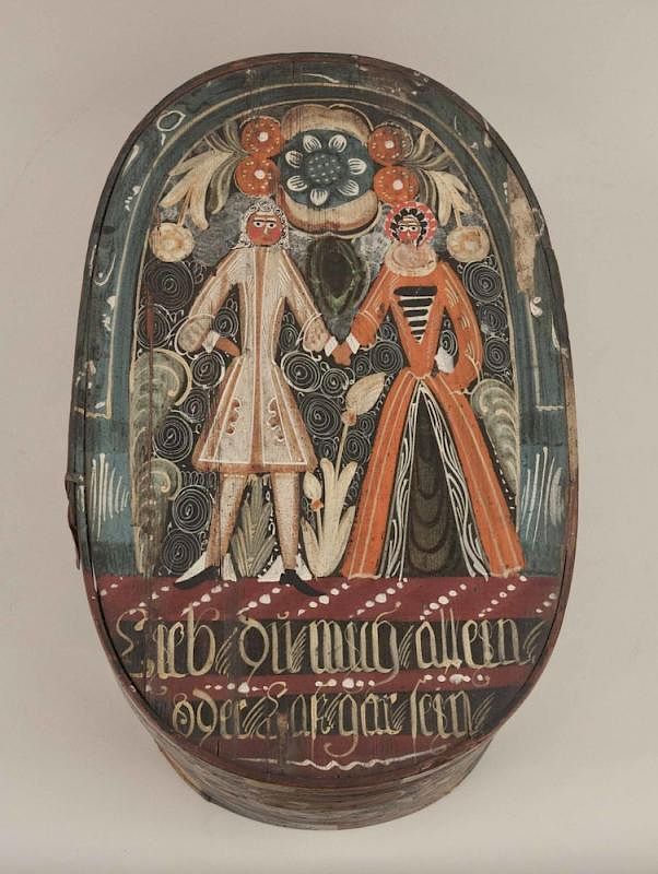 Appraisal: Antique Scandinavian Bride's Box Antique Scandinavian painted oval lidded bride's