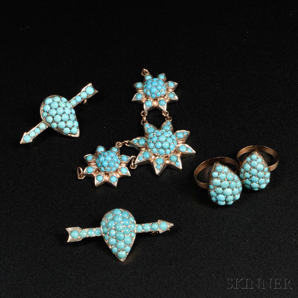 Appraisal: Five Pieces of Iranian Turquoise and Gold Jewelry contemporary two