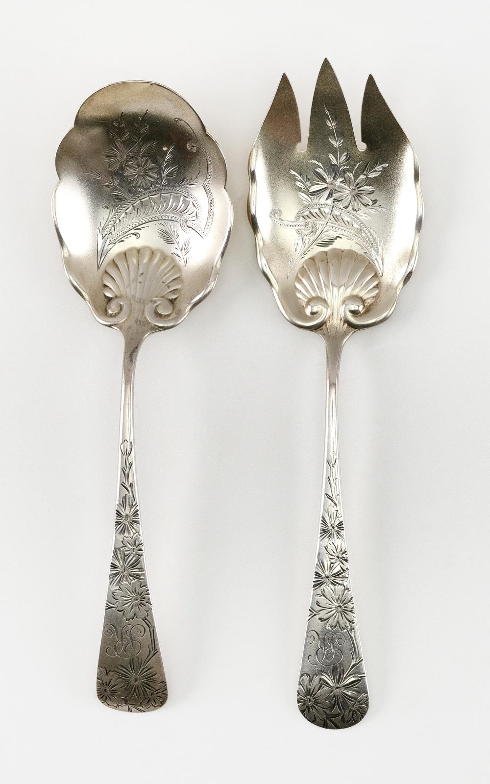 Appraisal: GORHAM CHRYSANTHEMUM STERLING SILVER SALAD-SERVING FORK AND SPOON PROVIDENCE RHODE