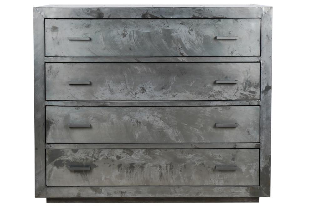 Appraisal: CONTEMPORARY BRUSHED METAL-CLAD CHEST OF DRAWERSwith sticker Made in India