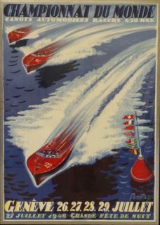 Appraisal: Du Monde poster Advertising poster of motorboats racing on Lake