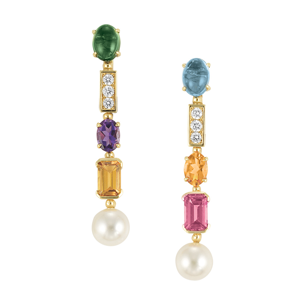 Appraisal: Pair of Gold Gem-Set Diamond and Cultured Pearl Pendant-Earrings Bulgari