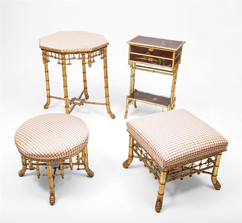 Appraisal: Group of Four Napoleon III Style Gilt-Bamboo Pieces Comprising a