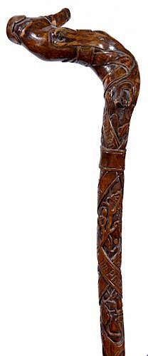 Appraisal: German Folk-Art Cane German Folk-Art Cane Dated A one-piece folk