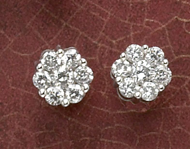 Appraisal: DIAMOND EARRINGS k white gold round cluster style pierced earrings