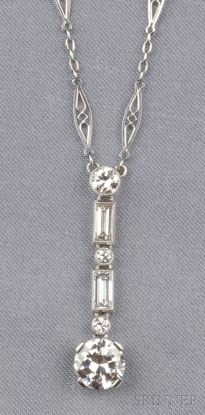 Appraisal: Platinum and Diamond Pendant Necklace prong-set with a full-cut diamond