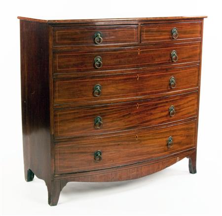 Appraisal: A George III mahogany bowfront chest the boxwood strung top