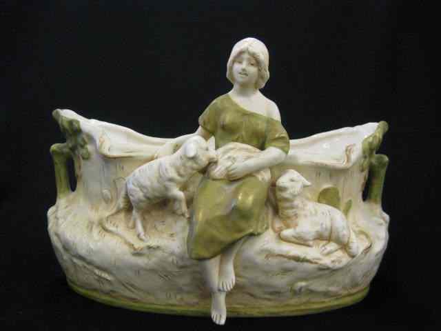 Appraisal: Royal Dux Pottery Figural Planter maiden with lambs Art Nouveau