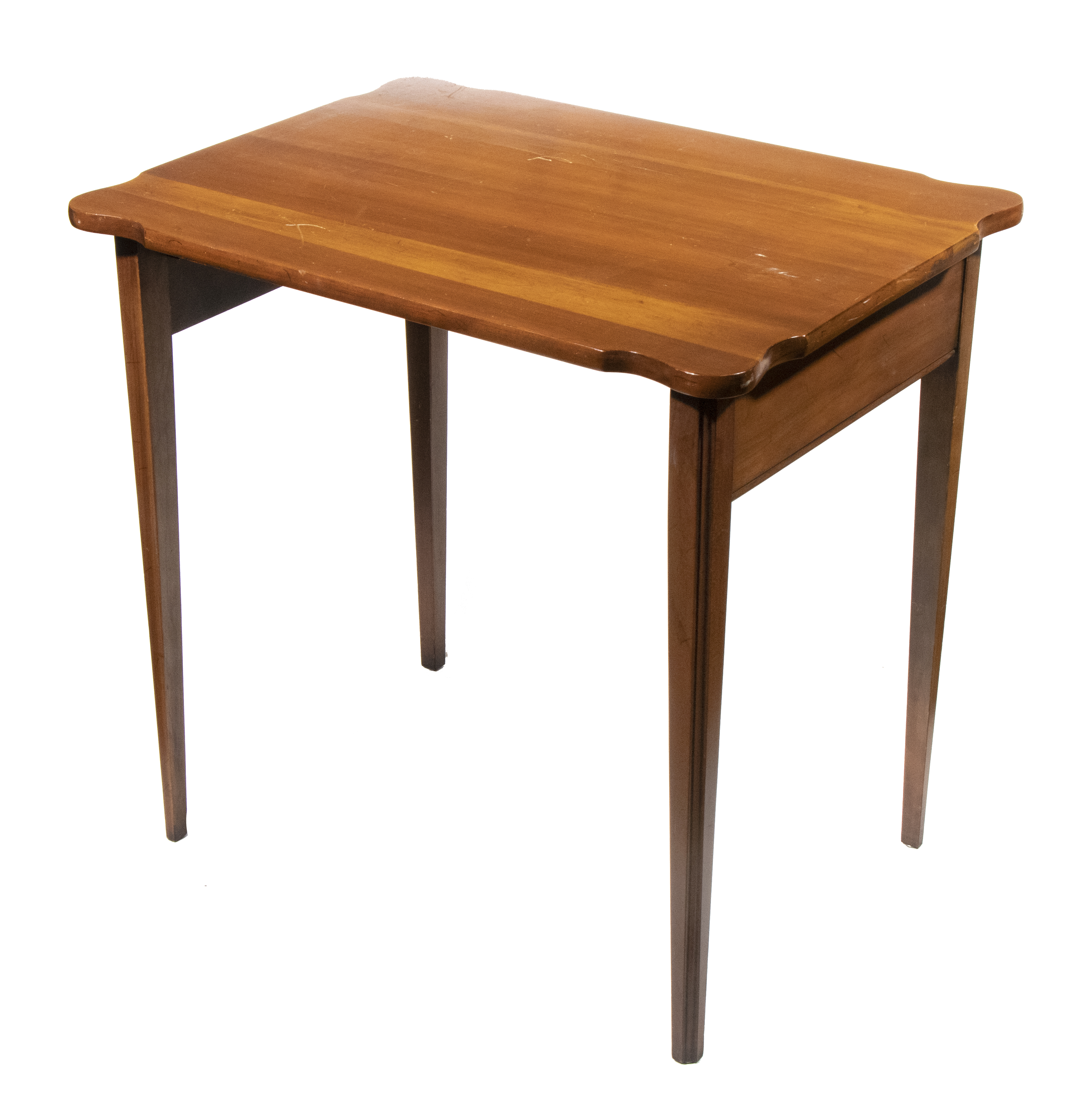 Appraisal: SIDE TABLE Contemporary Shaped Top Hardwood Table set on tapered