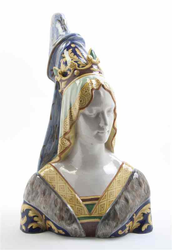 Appraisal: An Italian Faience Bust depicting a maiden in th century