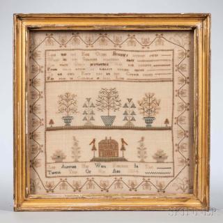 Appraisal: Needlework Sampler England c stitched in silk threads on a