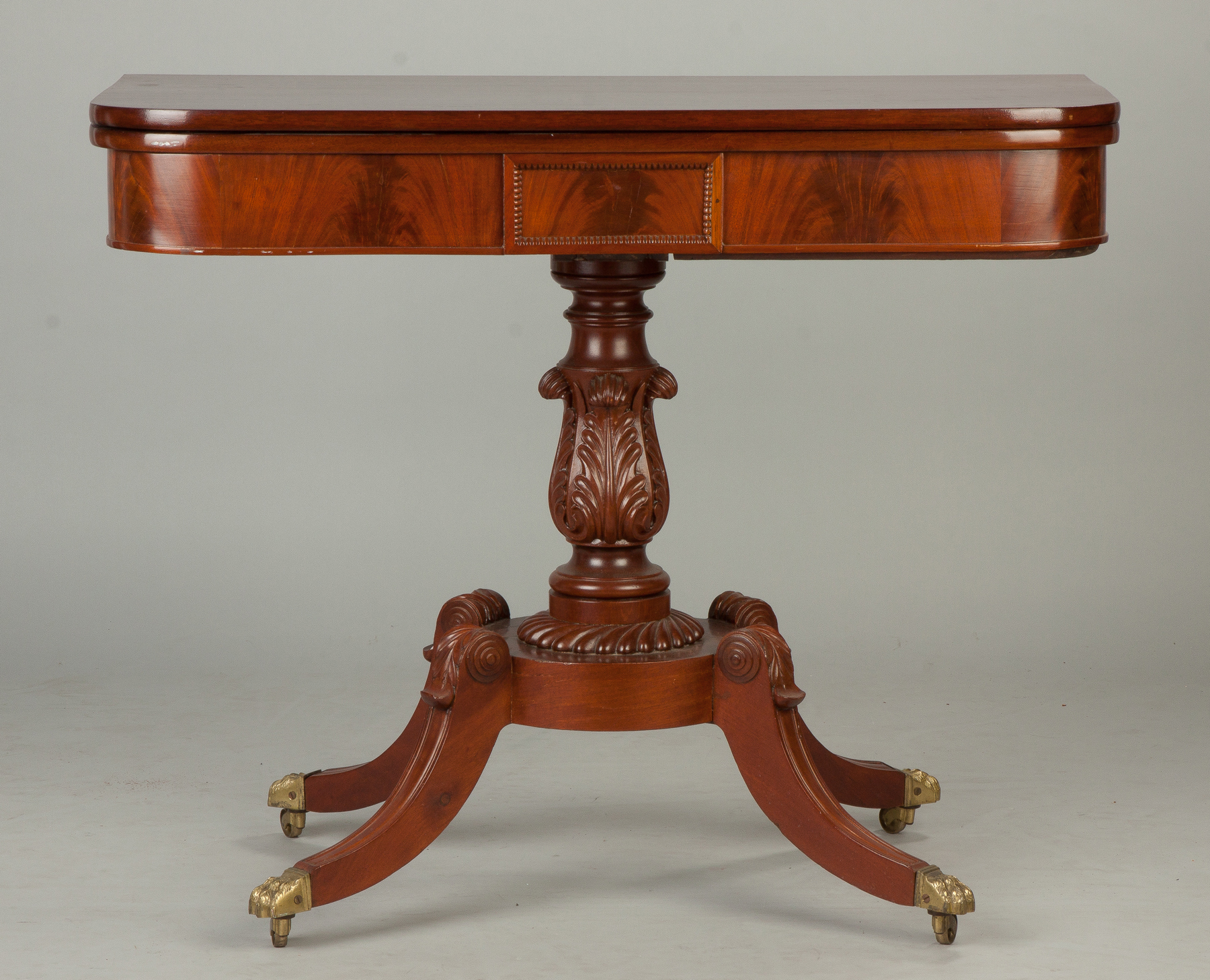 Appraisal: American Federal Figured Mahogany Card Table C - 's Brass