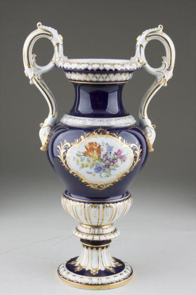 Appraisal: Meissen Porcelain Cobalt Floral Urn th c double handled the