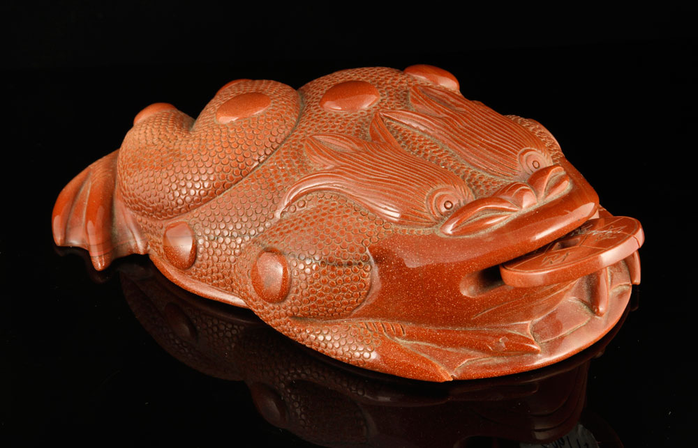 Appraisal: - Chinese Starry Glass Toad Chinese sculpture of a toad