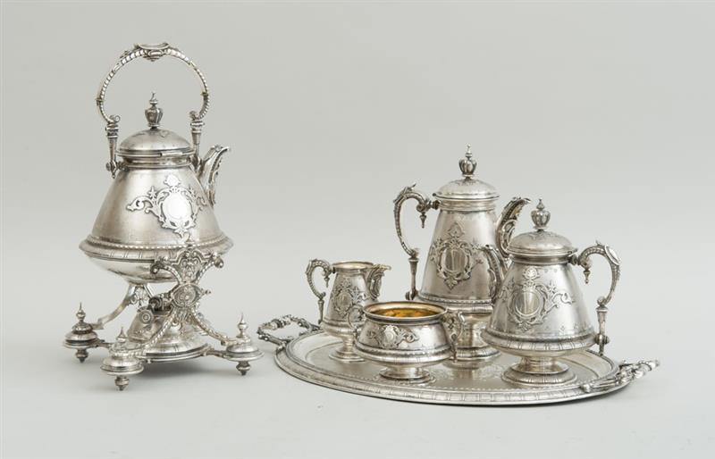 Appraisal: GERMAN SILVER FIVE-PIECE TEA AND COFFEE SERVICE AND A MATCHING