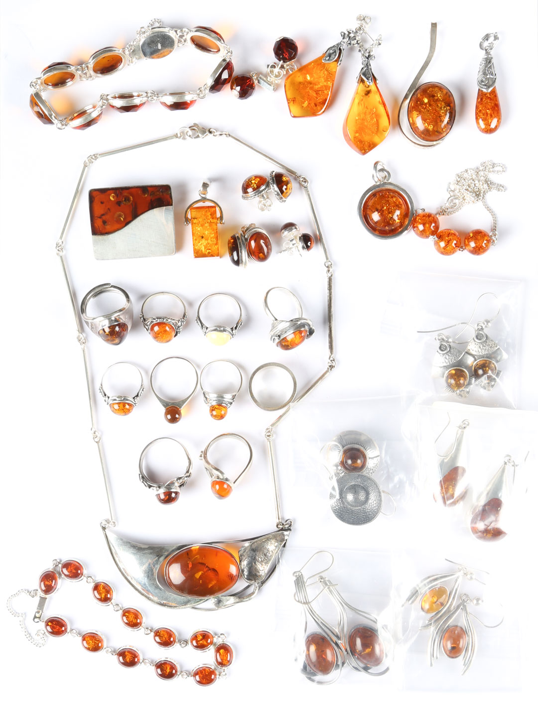 Appraisal: A Selection of Amber Jewels sterling silver amber jewelry made