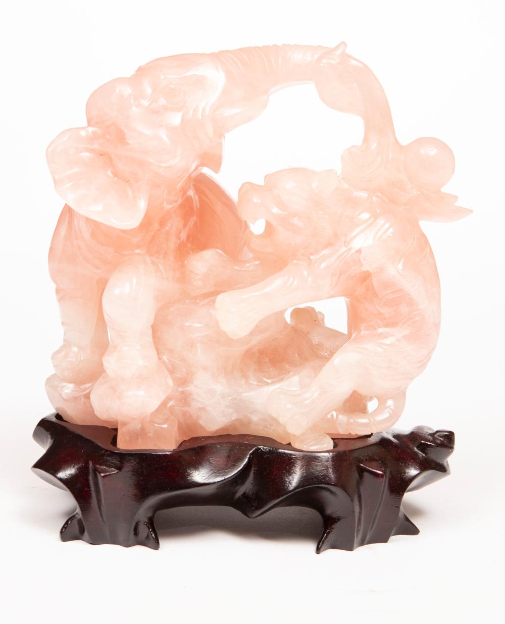 Appraisal: Chinese Rose Quartz Figural Group carved as a lion and