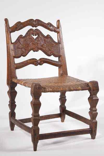 Appraisal: Spanish Walnut Side Chairlate th century square baluster legs stretchers