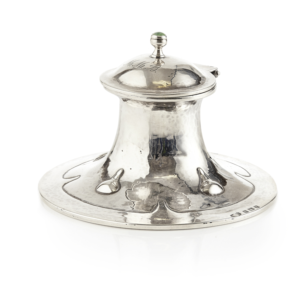 Appraisal: A E JONES SONS SILVER INKWELL CIRCA the hinged cover