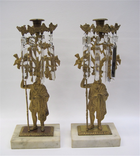 Appraisal: PAIR GILT BRASS GARNITURES having cut crystal drops surrounding the