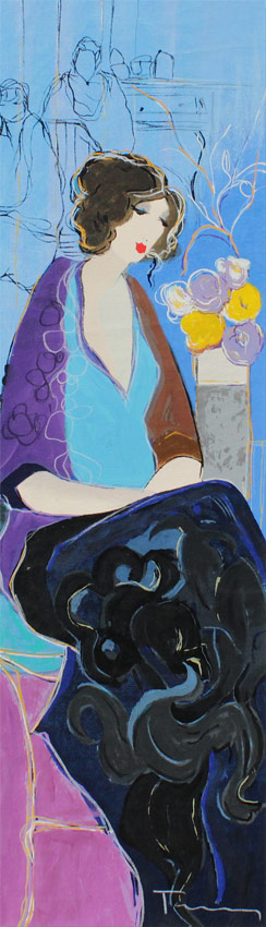 Appraisal: TARKAY Itzchak Israeli - ''Lady Posing with Flowers'' Acrylic Painting