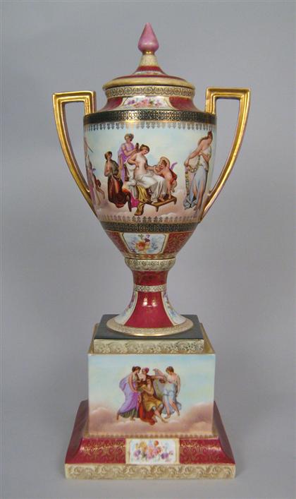 Appraisal: Large Continental porcelain urn Decorated with mythological figural scenes with