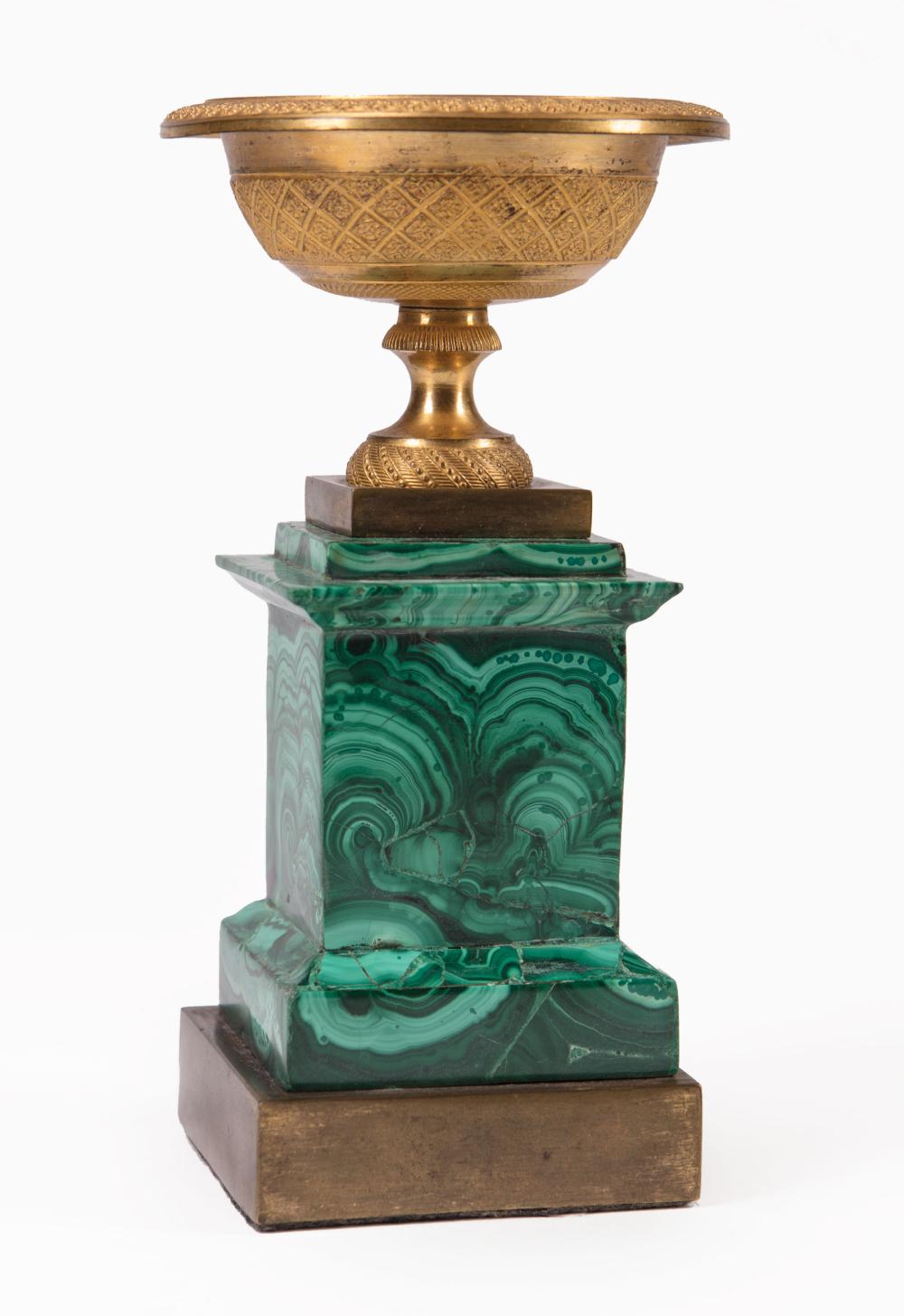 Appraisal: Antique Diminutive French Gilt Bronze Urn on Malachite Plinth th