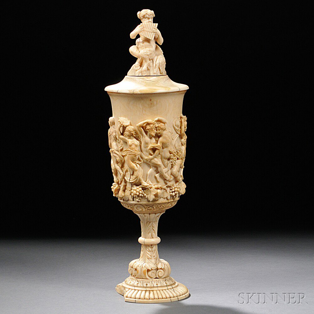 Appraisal: Continental Carved Ivory Goblet and Cover possibly southern Germany th