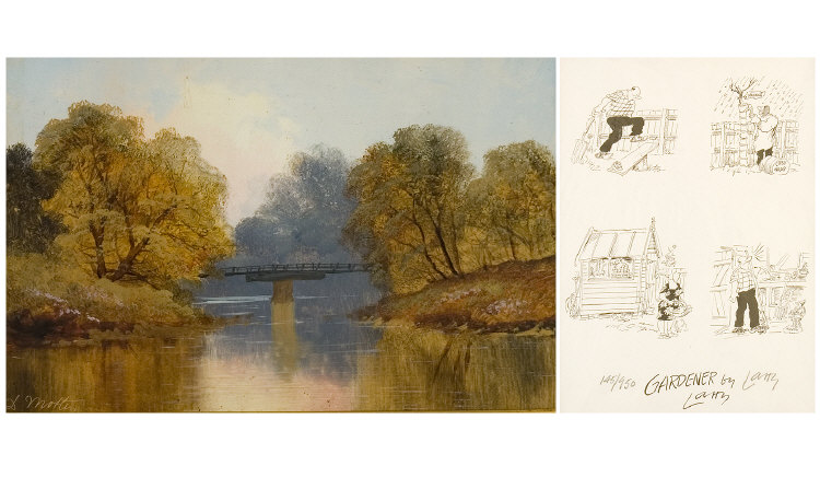 Appraisal: Framed Landscape Showing A River Bridge And Trees Signed Lower