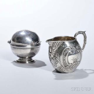 Appraisal: Two Pieces of Continental Silver Hollowware a spherical sponge box