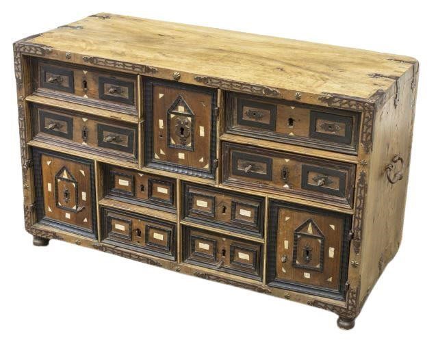 Appraisal: Spanish walnut papelaria vargueno th th c with various drawers