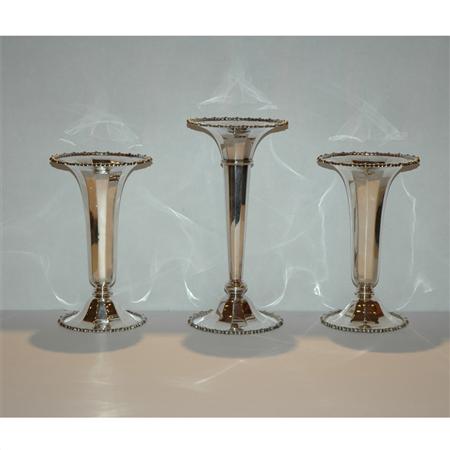 Appraisal: Set of Three George III Style Silver Plated Trumpet Vases