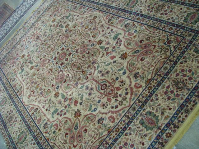 Appraisal: Karastan x tea-washed Samovar rug Tabriz medallion design machine made