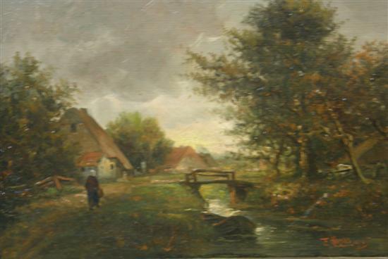 Appraisal: Massel oil on board landscape with figure and cottages signed