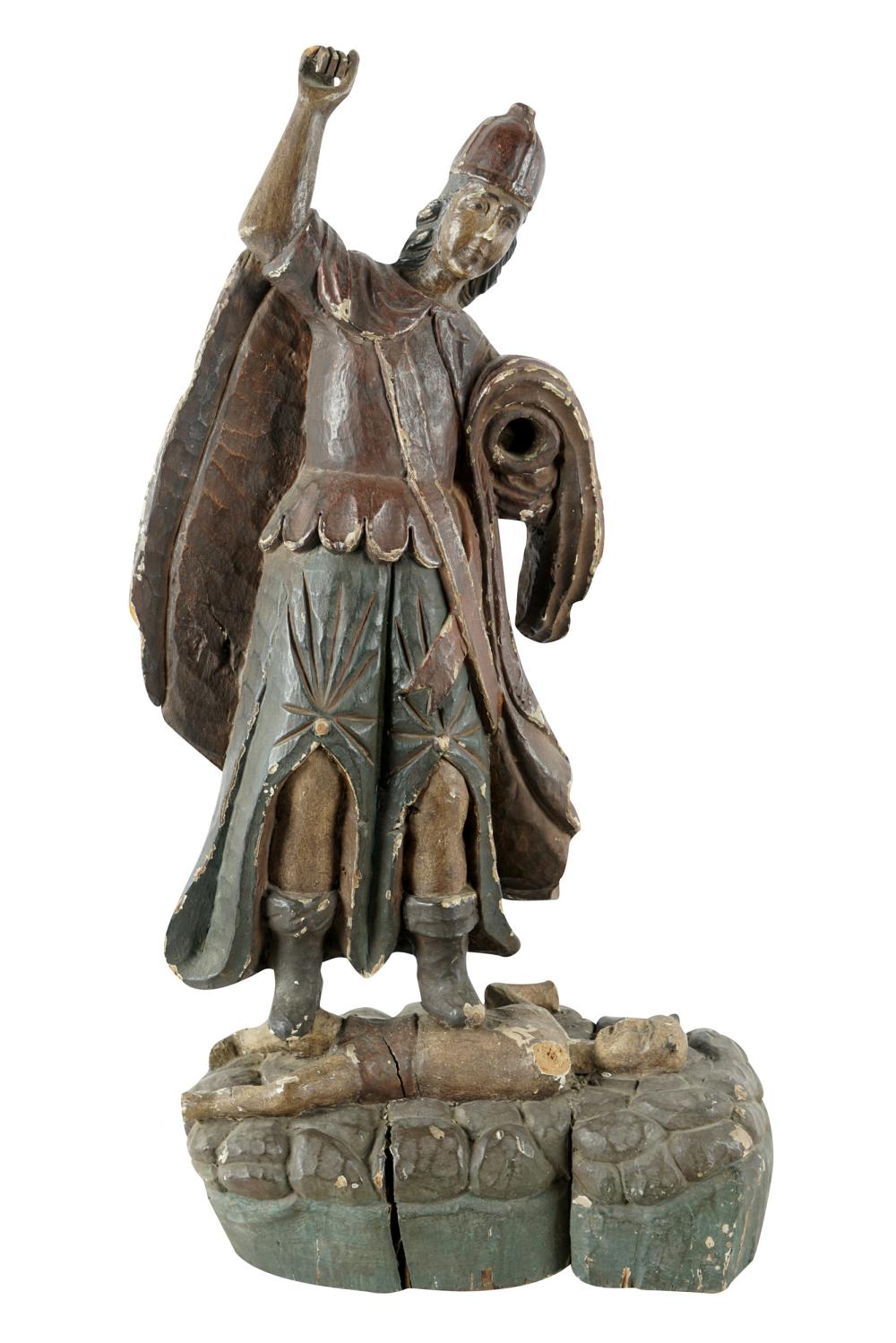 Appraisal: WOOD CARVED FIGURE OF SAINT GABRIELCondition with wood chips and