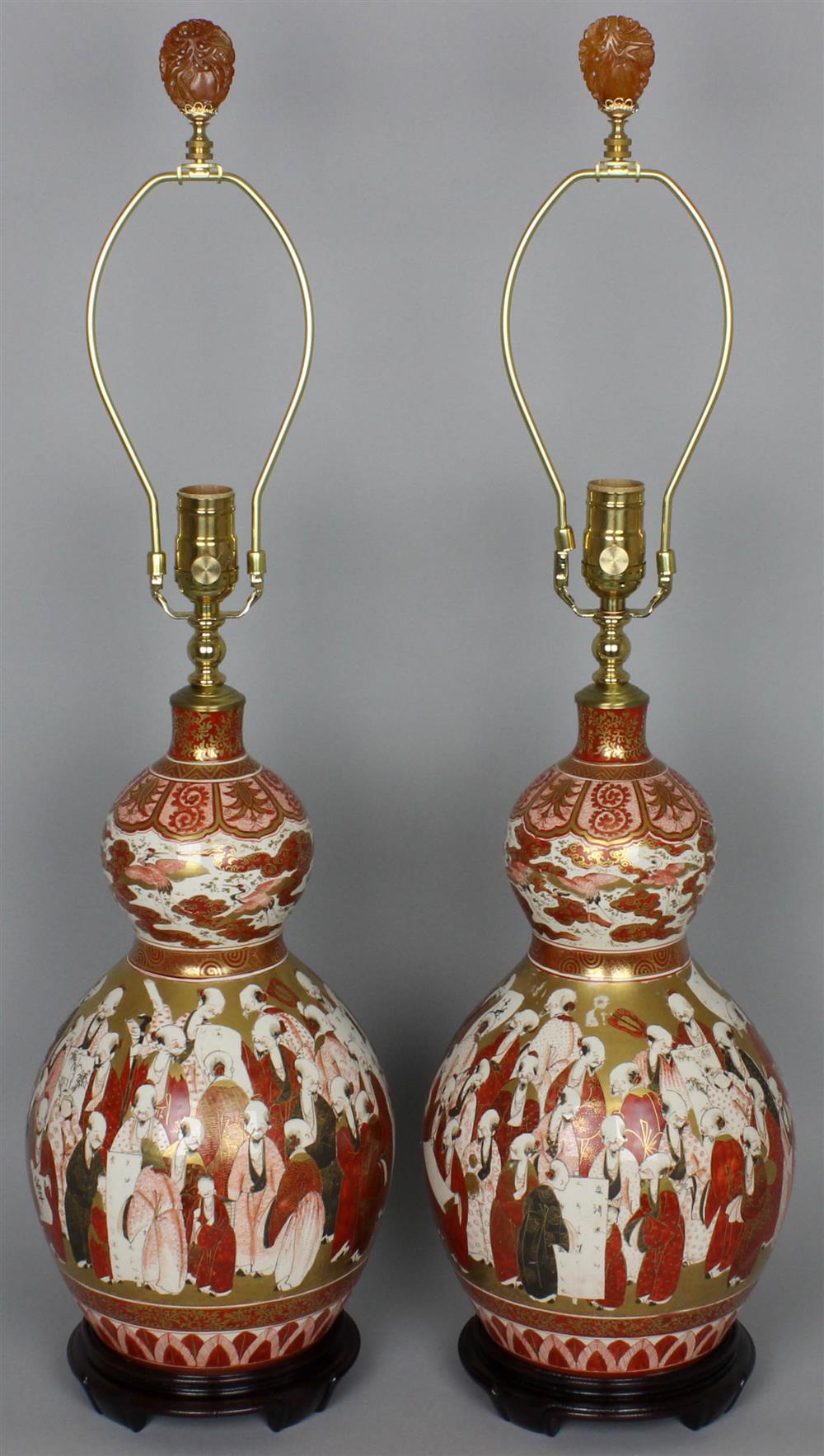 Appraisal: PAIR OF JAPANESE KUTANI DOUBLE GOURD VASES NOW MOUNTED AS