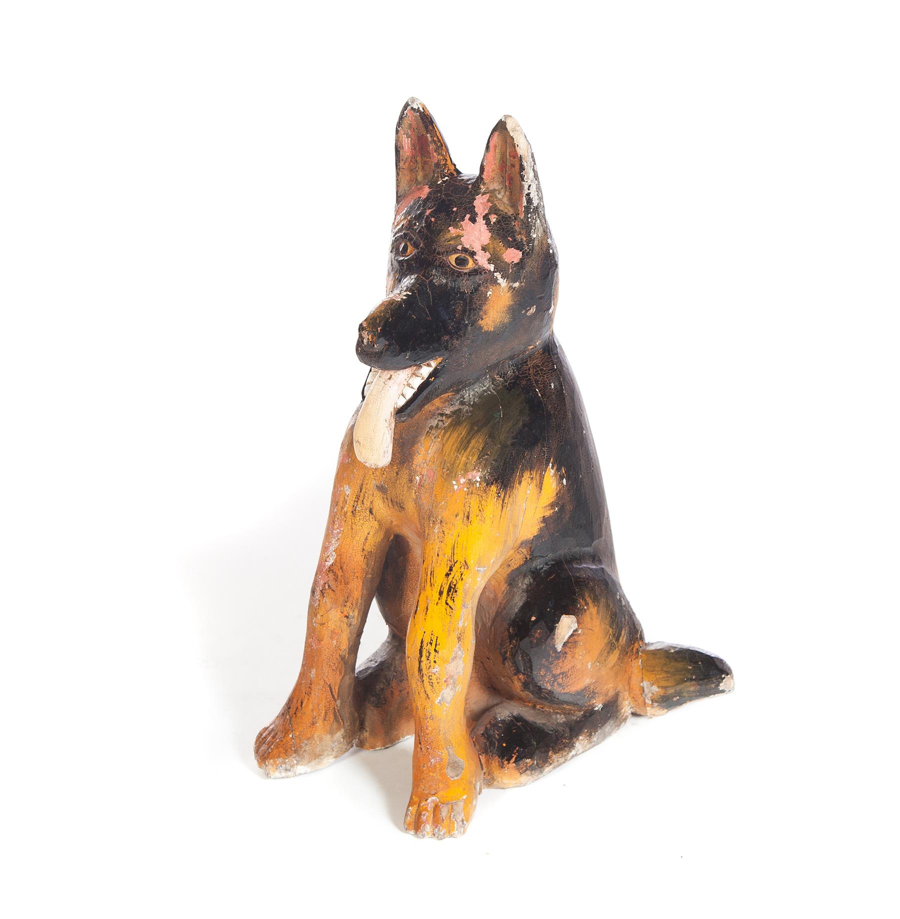 Appraisal: FOLK ART CARVING OF GERMAN SHEPHERD Twentieth century pine Seated