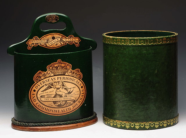 Appraisal: A CYLINDRICAL GREEN TOOLED LEATHER WASTE PAPER BIN cm high