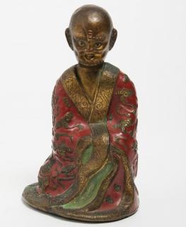 Appraisal: Chinese Bronze Enamel Arhat Figure Chinese Asian bronze and enamel