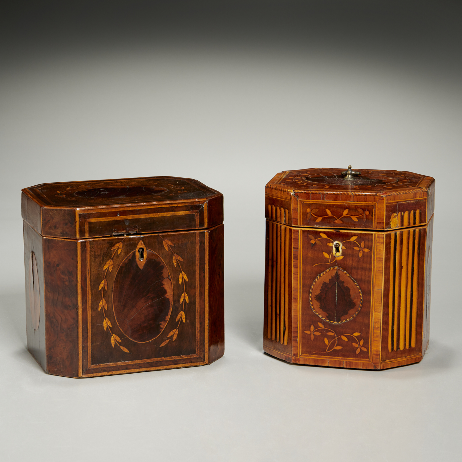 Appraisal: GEORGE III INLAID TEA CADDIES Late th th c English