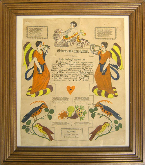 Appraisal: Two Reading Pennsylvania printed and hand colored fraktur by Ritter