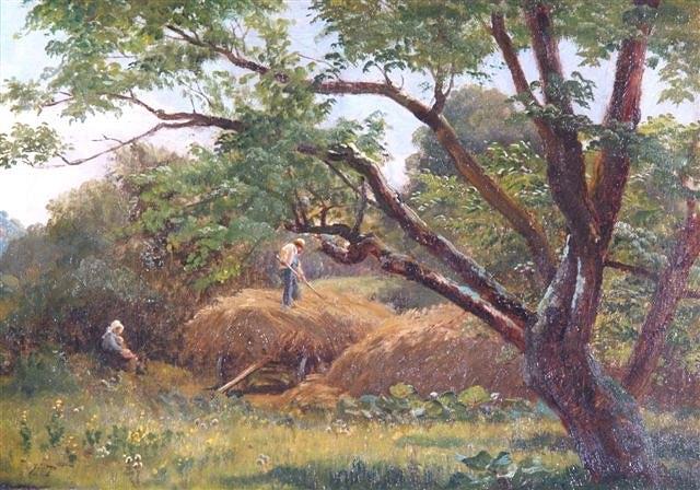 Appraisal: HAROLD TROLLE Danish - Stacking Hay initialled lower left oil