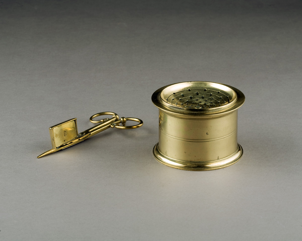 Appraisal: DUTCH BRASS POUNCE CONTAINER EIGHTEENTH CENTURY Of drum form and